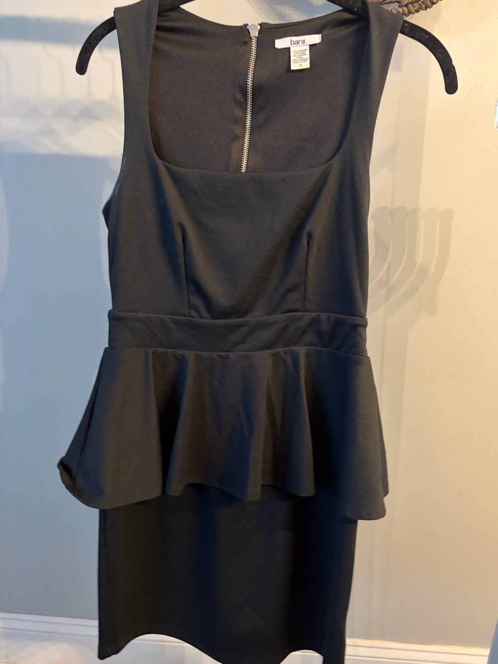 Bar III Black Peplum Sheath with Square Neckline size small